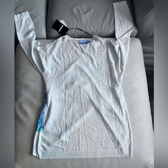 NWT - Desigual Women’s Sheer Mesh V Neck Sequin Metallic Knit Sweater - Size L - Picture 8 of 12